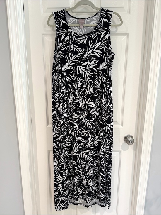 Chico's Dresses & Skirts - Chico's Black White Leaf Floral Sleeveless Stretch Maxi Sun Dress Size 2 (12/14)